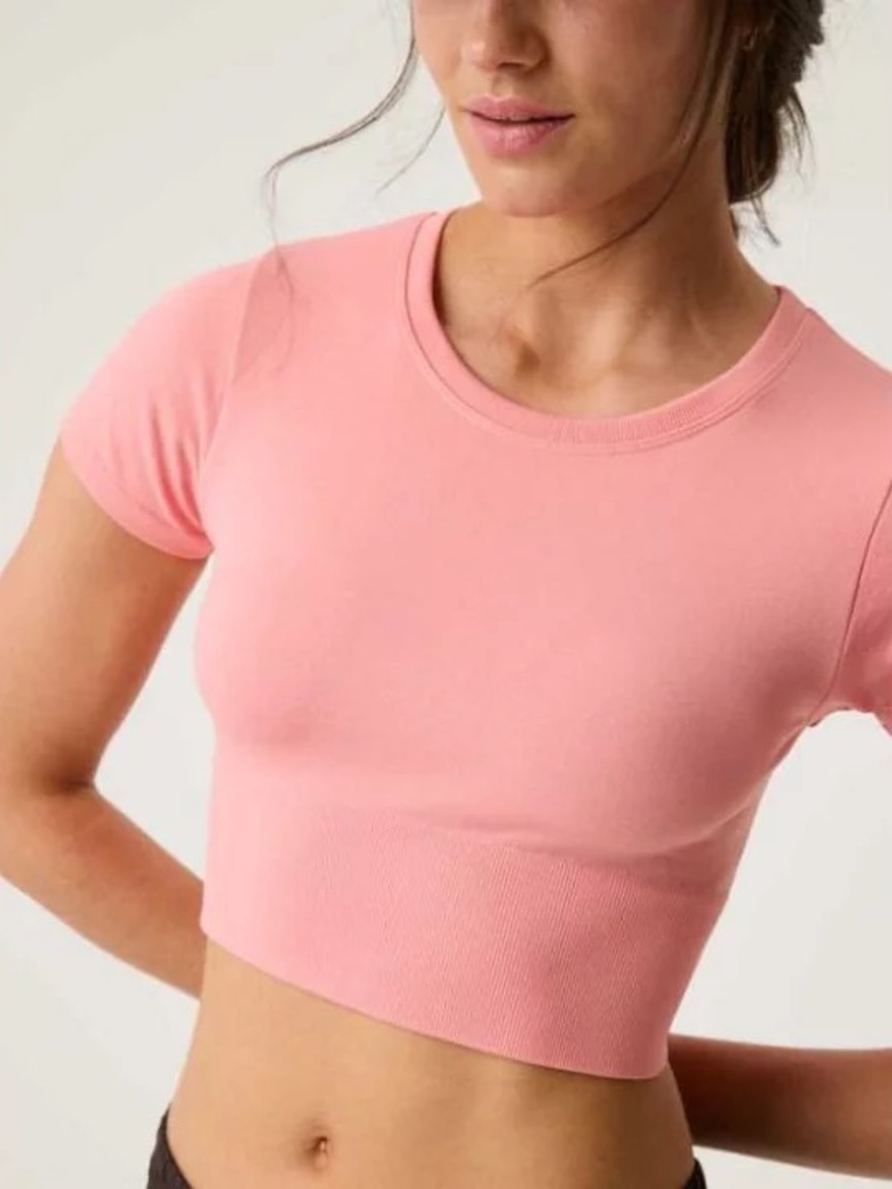 NWT OFFLINE by Aerie Sidewalk Seamless Cropped T-Shirt Pink XS Strawberry Mist